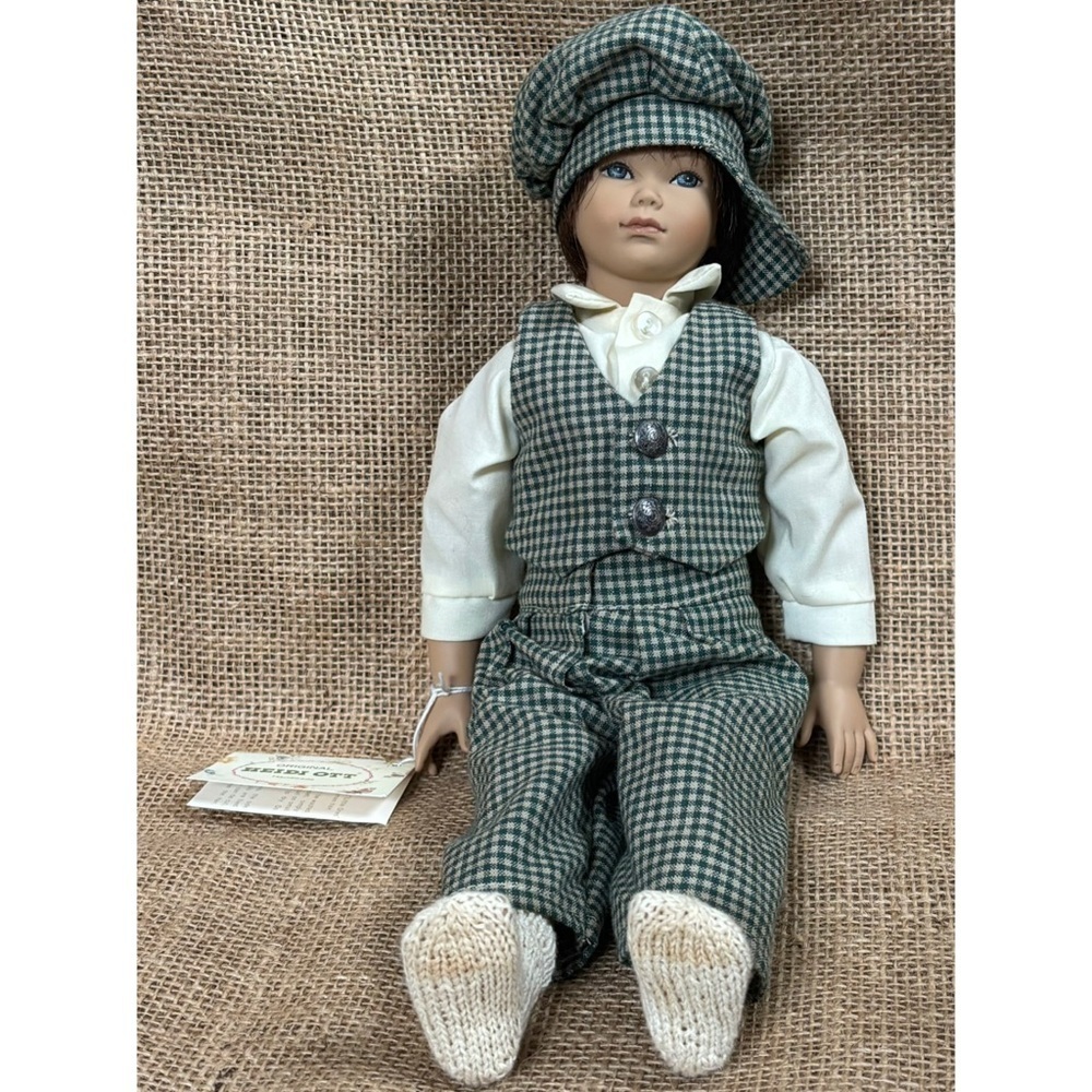 Heidi Ott Handmade Doll Boy In Plaid Newsboy Hat Victorian Dickens Inspired